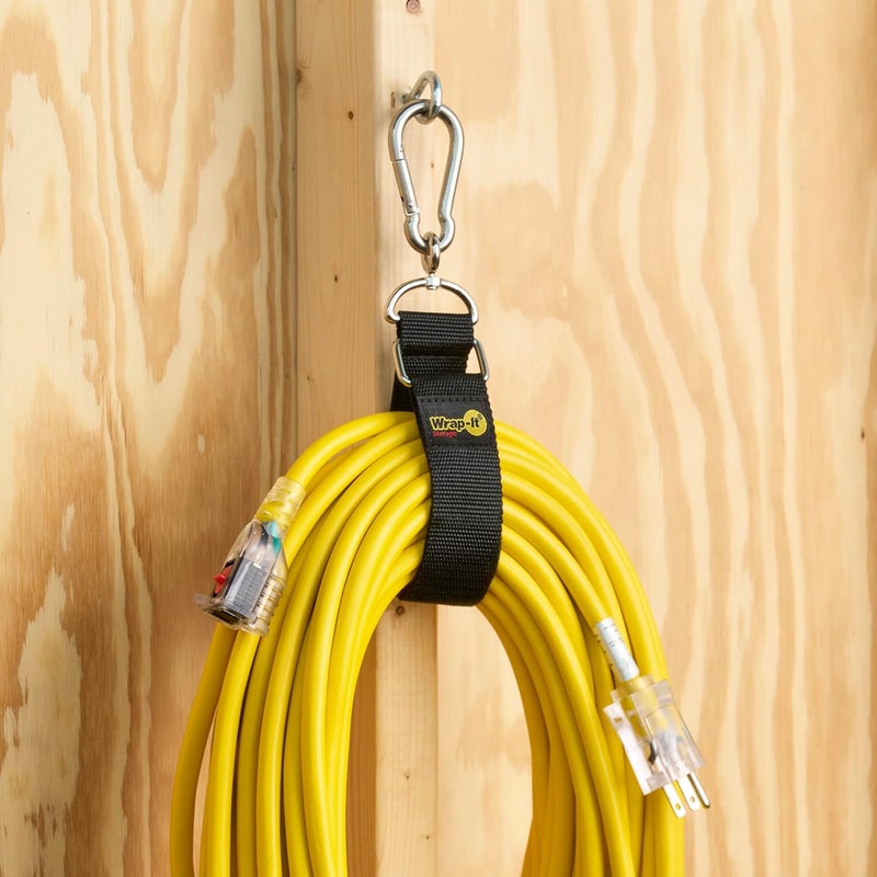 Wrap-It Storage Hook 'n Hang Straps - 18" (2-Pack) Black - Carabiner Straps to use as an Extension Cord Holder with Hooks - Image 4